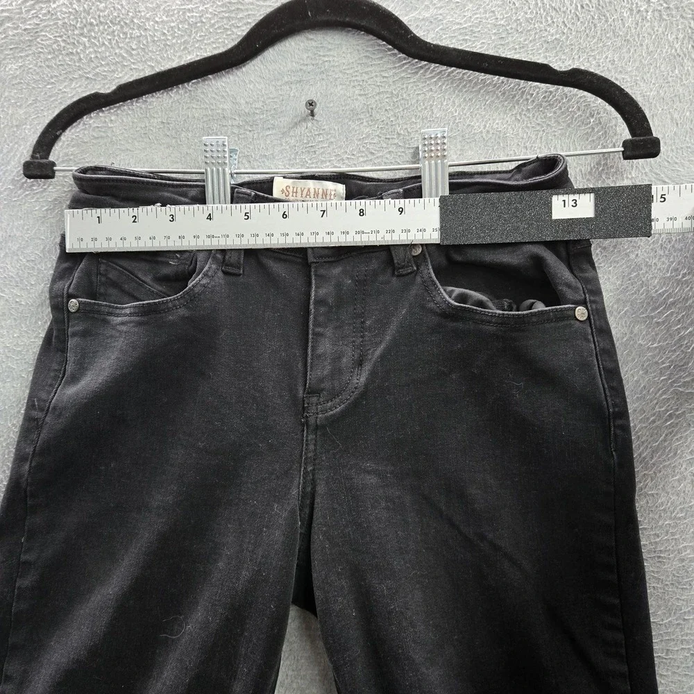 Shyanne Women Jeans 27‎ SHORT Black Denim Flared Distressed Indie Sleaze Frayed